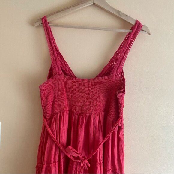 Y2K NU Look Dress Medium Babydoll Crochet Smocking Tiered Broomstick Festival - Picture 7 of 14